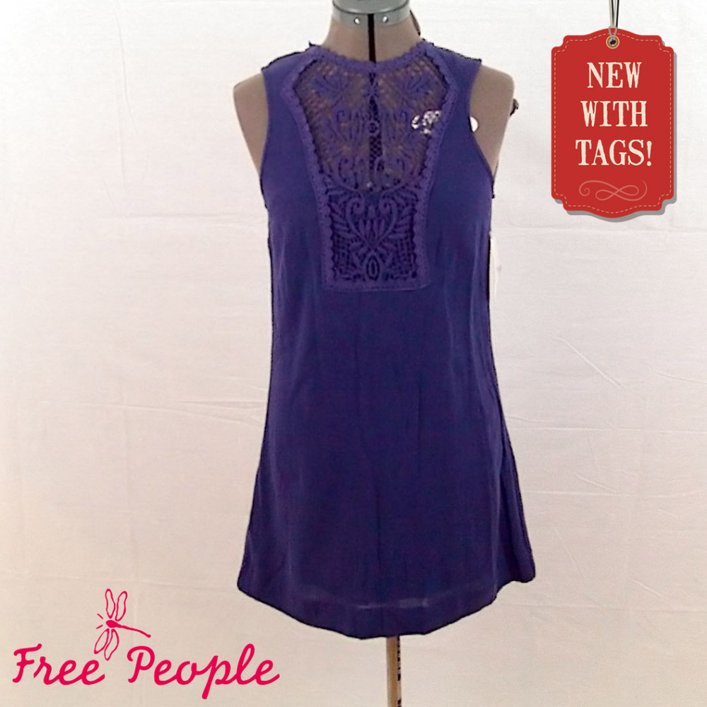 Free People Purple Mini Dress w/ lace front